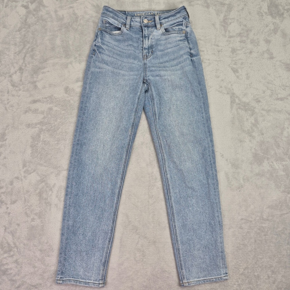 000 Short American Eagle Mom Straight Jeans Light Wash High Denim Women Petite